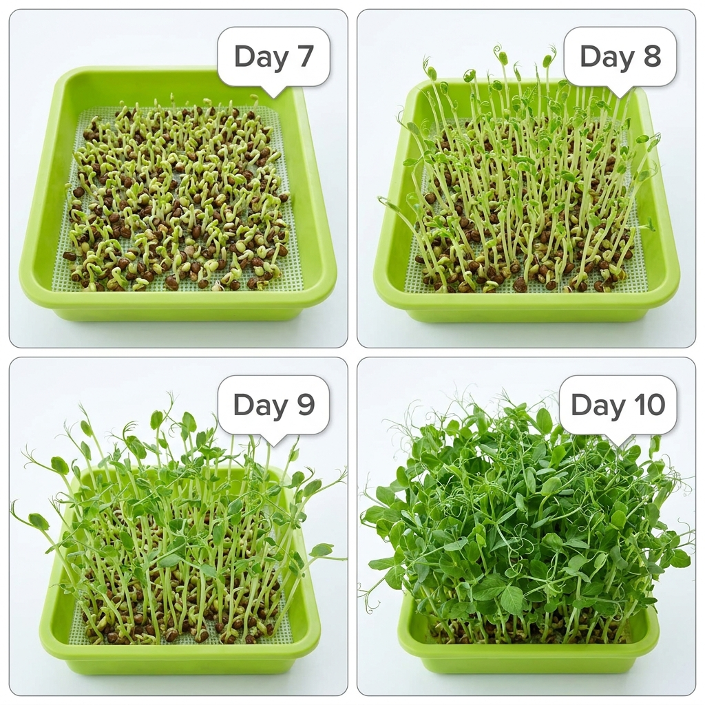Microgreen growth stages day 7 through day 10