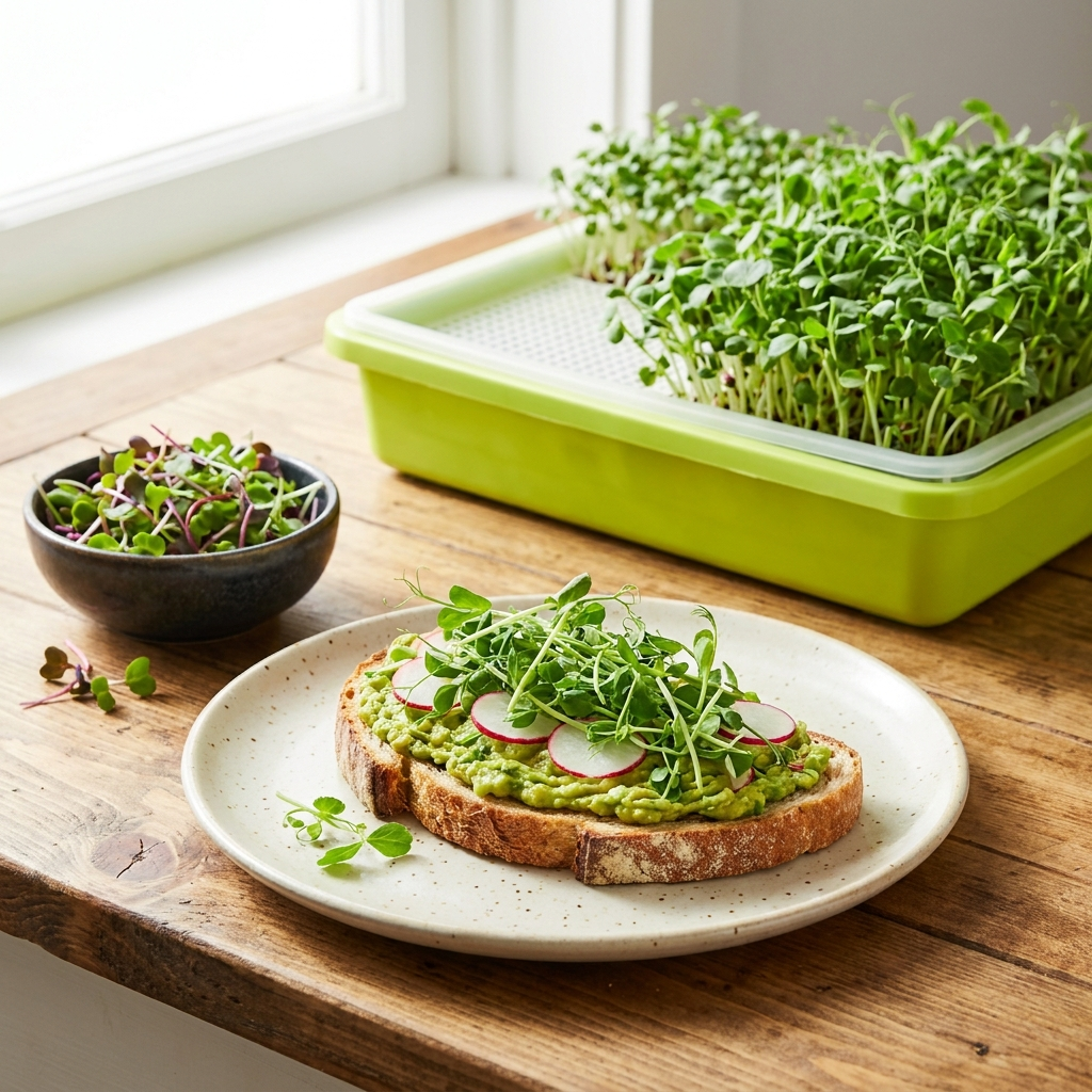 Fresh microgreens served on avocado toast
