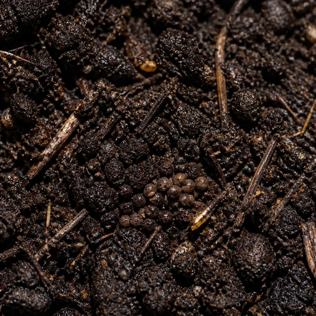 Close-up texture of dark organic compost